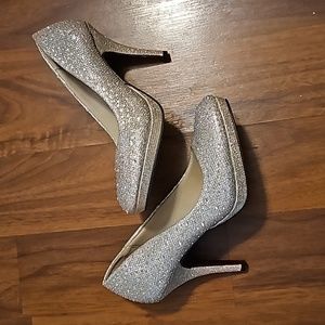 Solf Gold Sequined High Heels - Silver Slipper Flirty - Sz 6